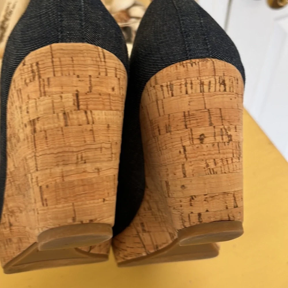 G.H. Bass & Co. Denim Blue Cork Wedge Pumps